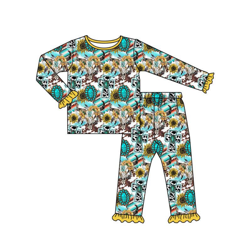 turquoise cow western long sleeve pajama set preorder