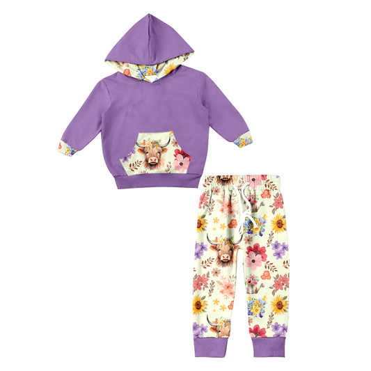 baby girls floral highland cow clothing set preorder