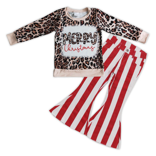 Merry Christmas top red stripes jeans pants 2pcs Christmas outfit