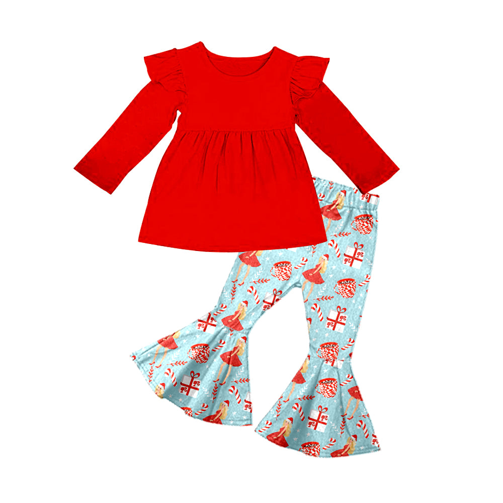 baby girls red top candy cane bell  bottoms outfit preorder