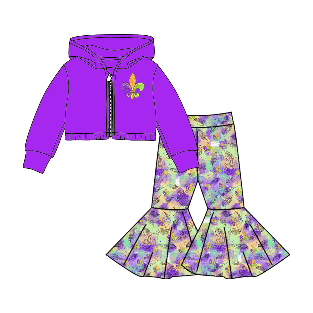 baby girls long sleeve Mardi Gras coat top matching pants outfit preorder