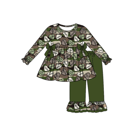 baby girls long sleeve camo top matching pants Valentines day clothing set preorder