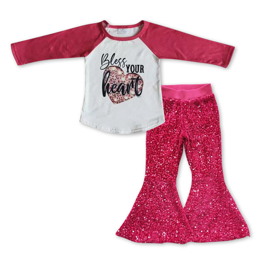 bless ur heart top hot pink sequins pants Valentines day outfit