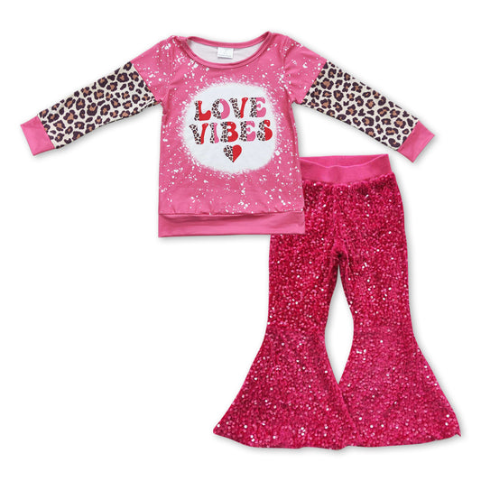 girls love letter long sleeve top hot pink sequins pants Valentines day outfit