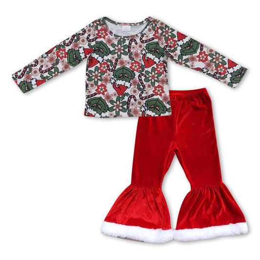 Green face top red velvet top Christmas clothes set