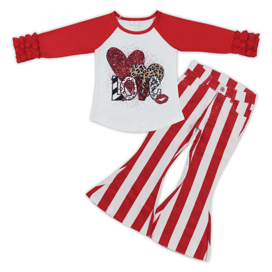 long sleeve Xoxo Heart top red stripes jeans pants Valentines day outfit
