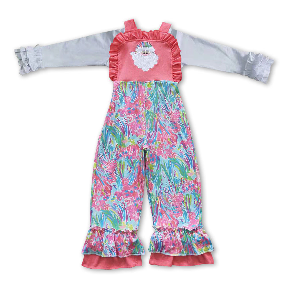 White top Christmas Santa Claus suspender pants outfit