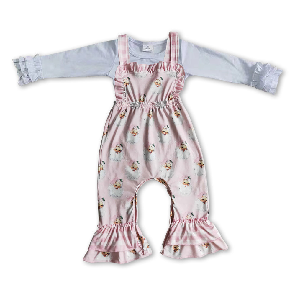 white cotton top Christmas Santa Claus 2pcs suspender pants outfit