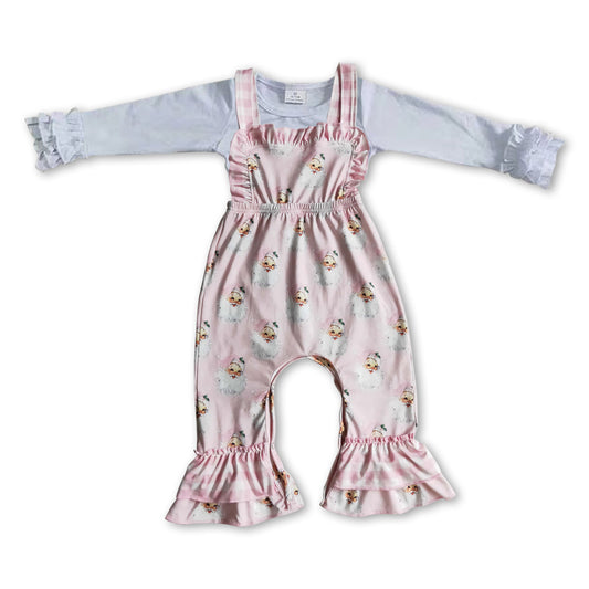 white cotton top Christmas Santa Claus 2pcs suspender pants outfit