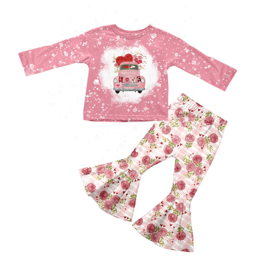 Valentines day love car top floral bell bottoms outfit preorder