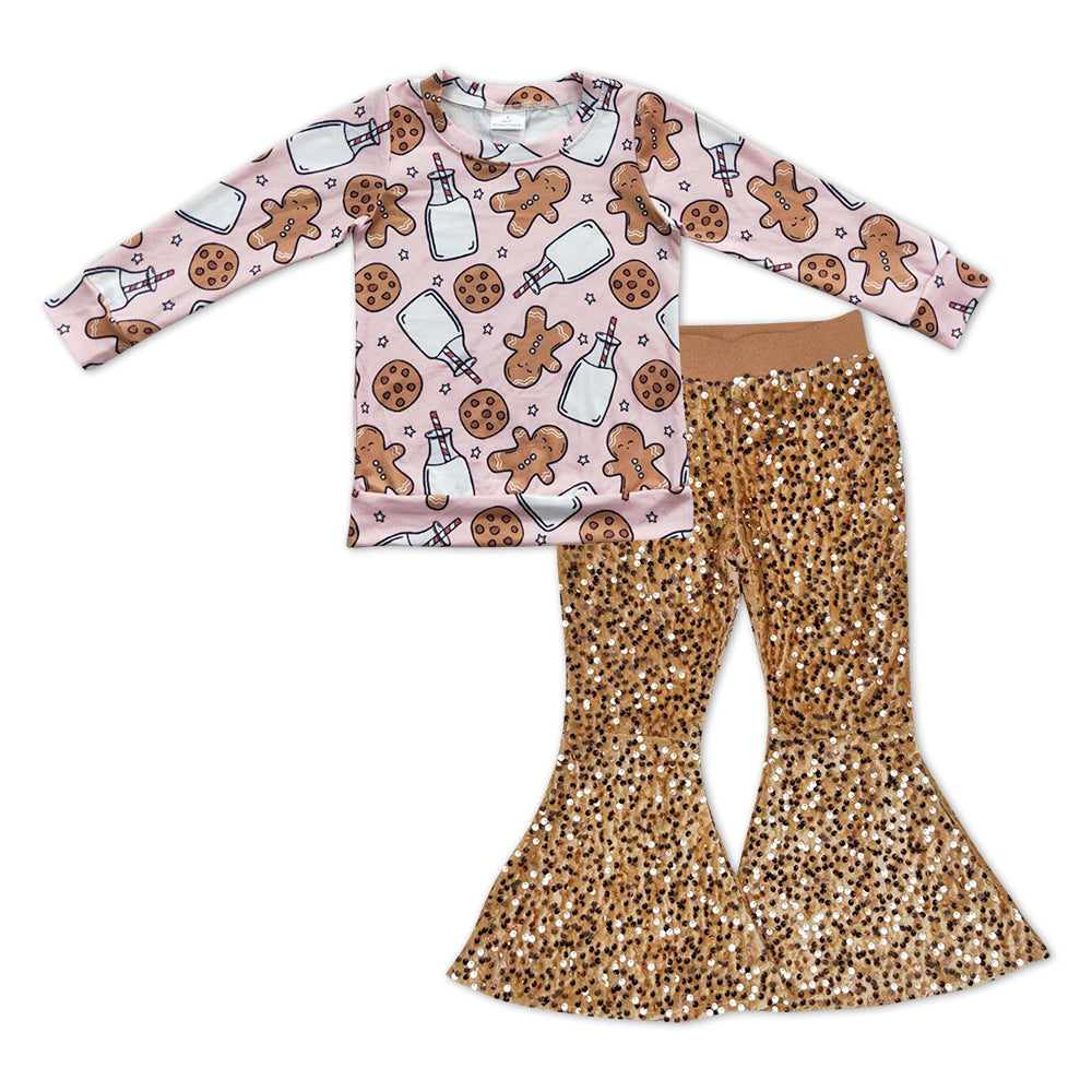 Christmas gingerbread milk top khaki sequins pants outfit