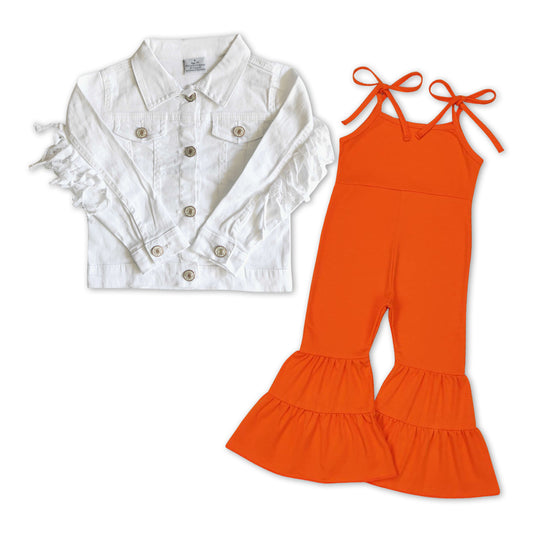 baby girls white jeans coat orange jumpsuit 2pcs outfit