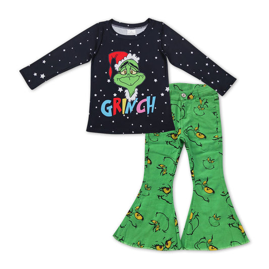 Christmas green face top green jeans pants outfit