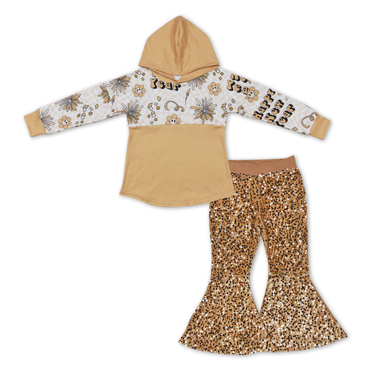 Happy new year top khaki sequins bell bottoms outfit