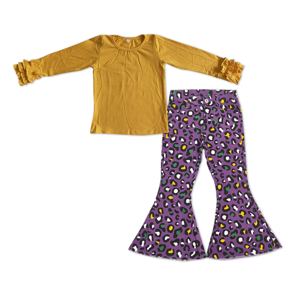 Yellow cotton shirt cheetah jeans bell bottoms t Mardi Gras outfit