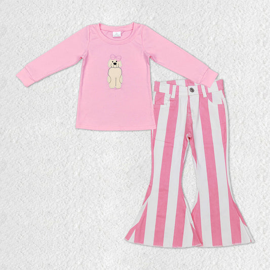 embroidery puppy dog shirt pink stripes bell bottoms valentines outfit