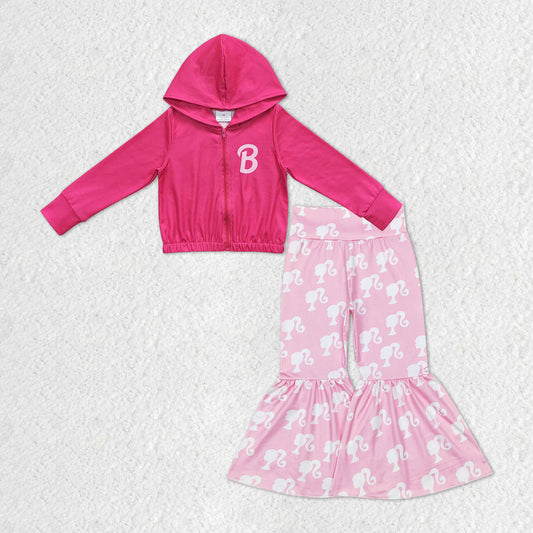 baby girls long sleeve pink doll top matching bell bottoms outfit