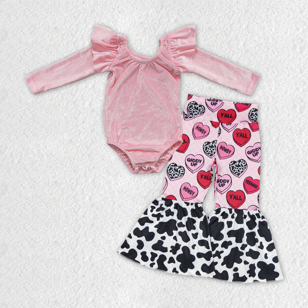 girls long sleeve pink velvet leotard valentines heart pants outfit