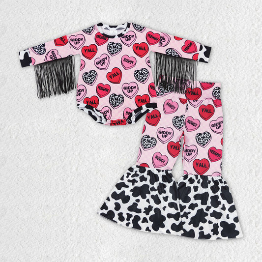 girls valentines heart romper matching pants outfit