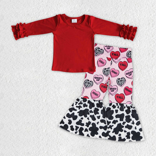 red cotton shirt valentines heart bell bottoms outfit