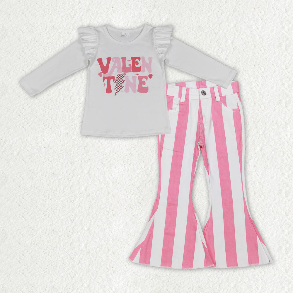 valentines day shirt pink stripes jeans bell bottoms outfit