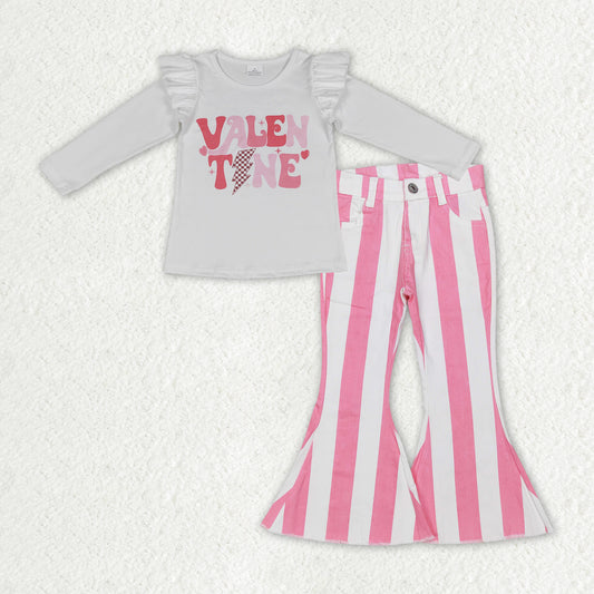 valentines day shirt pink stripes jeans bell bottoms outfit