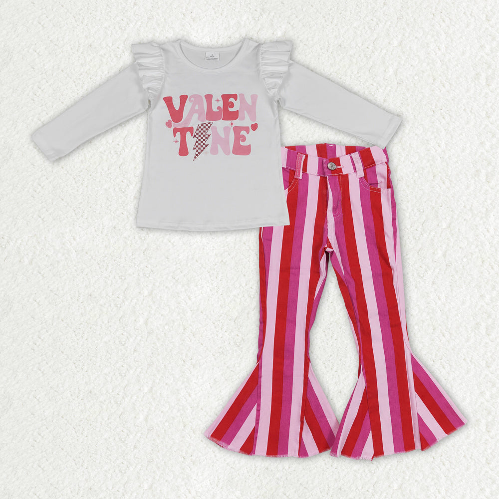 valentines day shirt pink red stripes jeans bell bottoms outfit