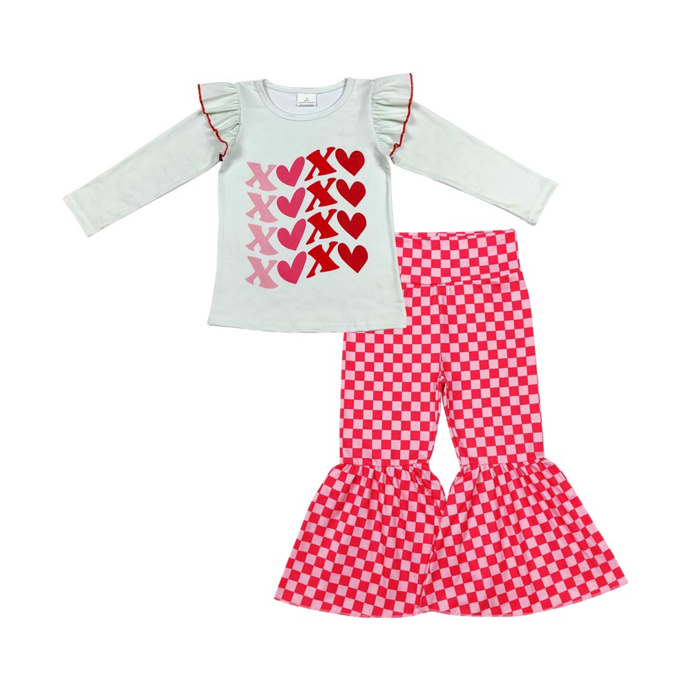valentines xoxo shirt checkered bell bottoms outfit