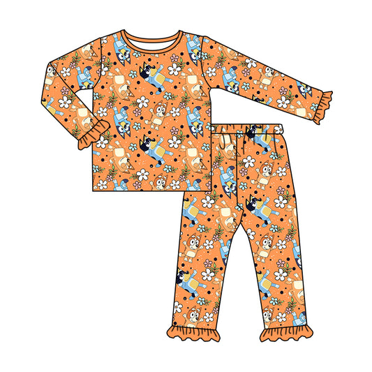 baby girl blue cartoon dog floral long sleeve pajama set preorder