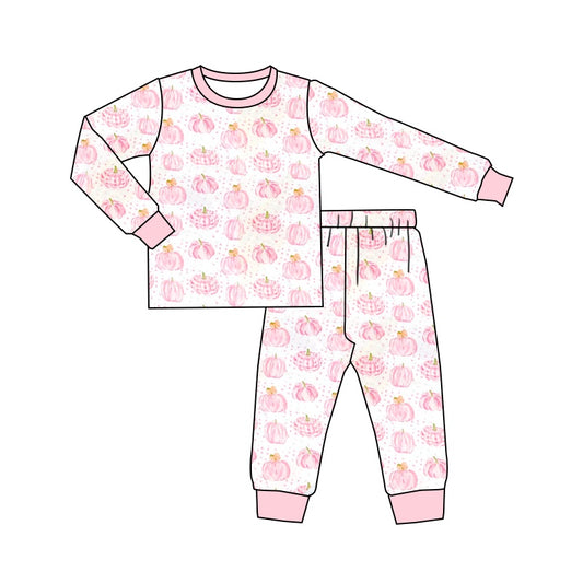 wholesale girls pink pumpkin fall season pajama set preorder