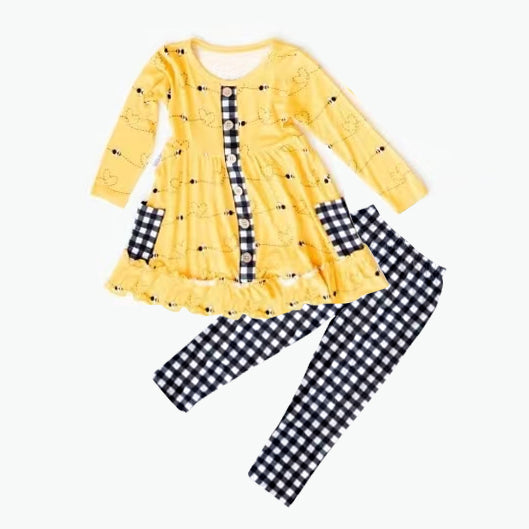 baby girl long sleeve bee pocket top plaid pants outfit preorder
