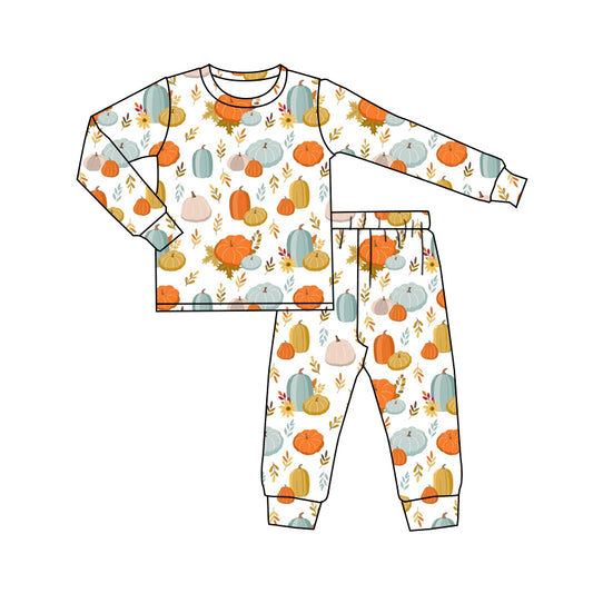 girls pumpkin season long sleeve pajama set preorder
