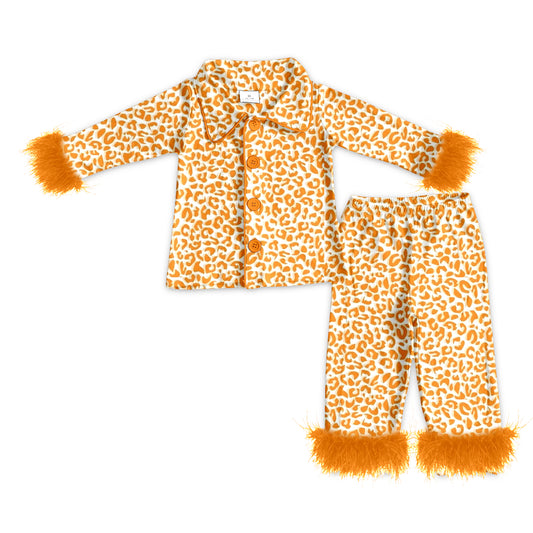 Adult women orange cheetah long sleeve pajama set preorder