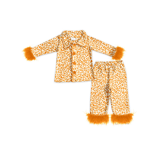 baby girls orange cheetah long sleeve pajama set preorder