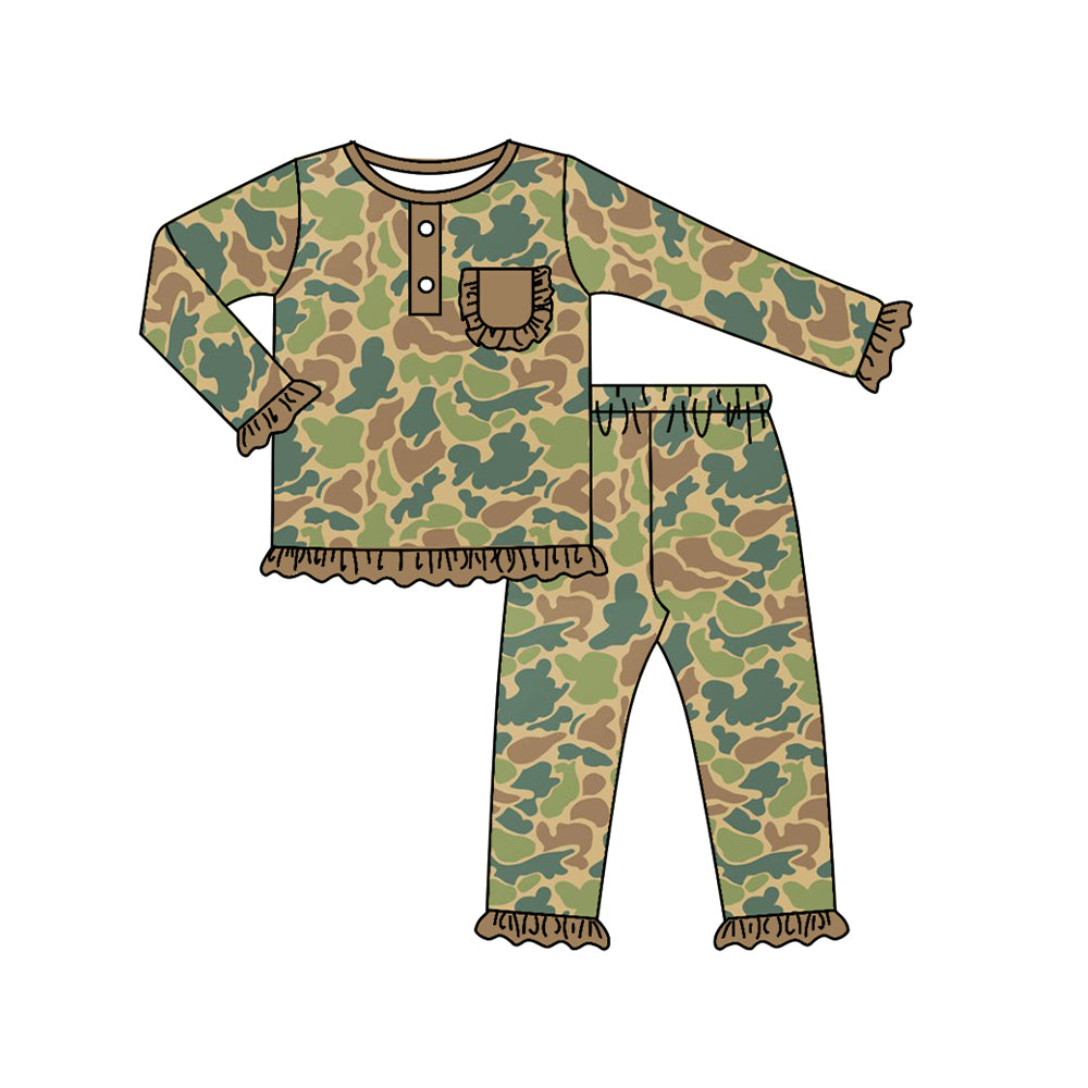 baby girl clothes green camo long sleeve pajama set preorder