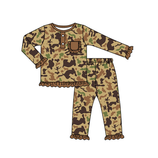 baby girl clothes brown camo long sleeve pajama set preorder