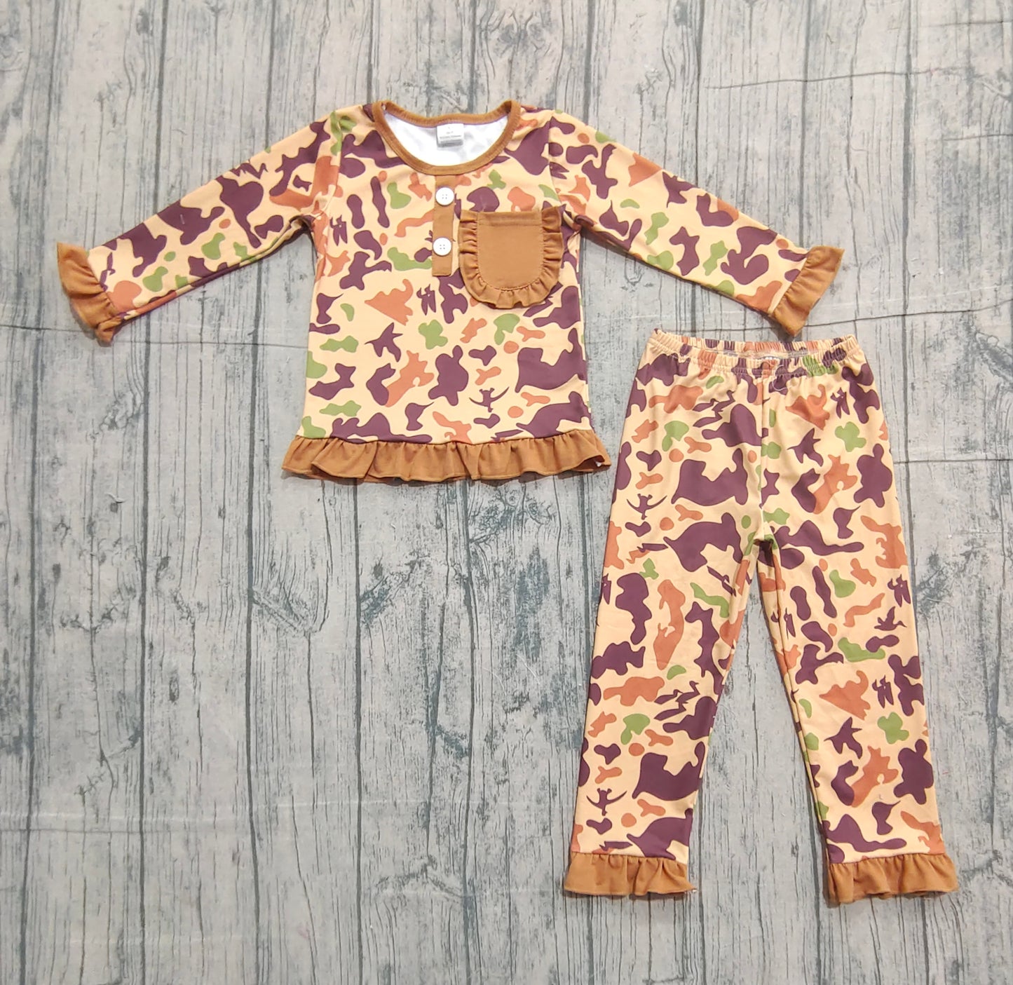 baby girl clothes brown camo long sleeve pajama set preorder