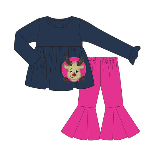 baby girl long sleeve christmas reindeer tunic top hot pink bell bottoms clothes preorder