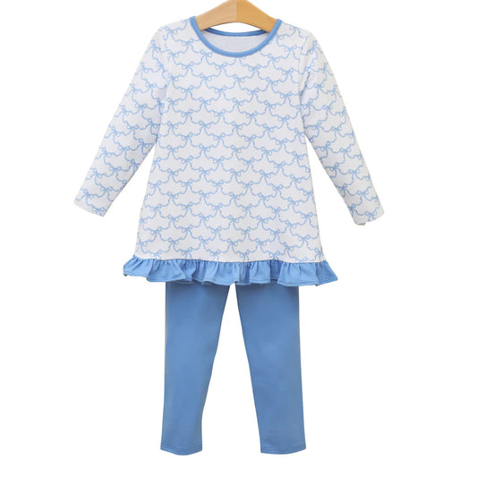 baby girls blue bow tunci top matching legging wholeale boutique clothes preorder