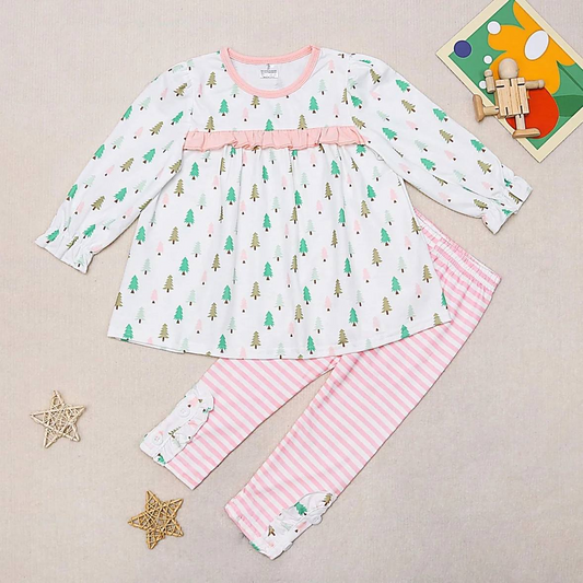 baby girl christmas tree tunic top pink stripes pants winter clothes preorder