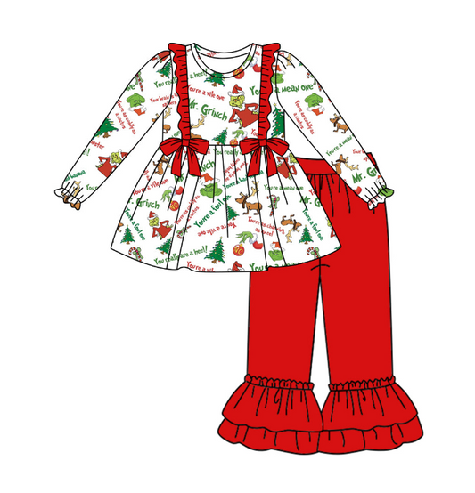 baby girl christmas green face tunic top red ruffle pants winter clothes preorder