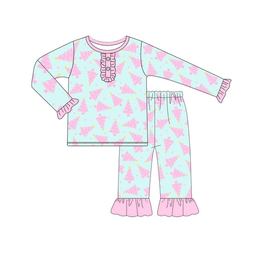 baby girl christmas pink tree long sleeve pajama set preorder