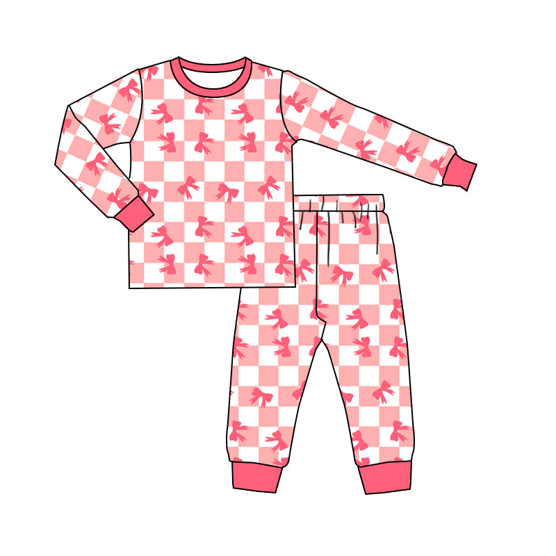 toddle baby girl pink bow checkered pajama set preorder