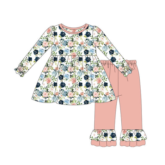 infant toddle girls pink blue floral boutique clothing set preorder