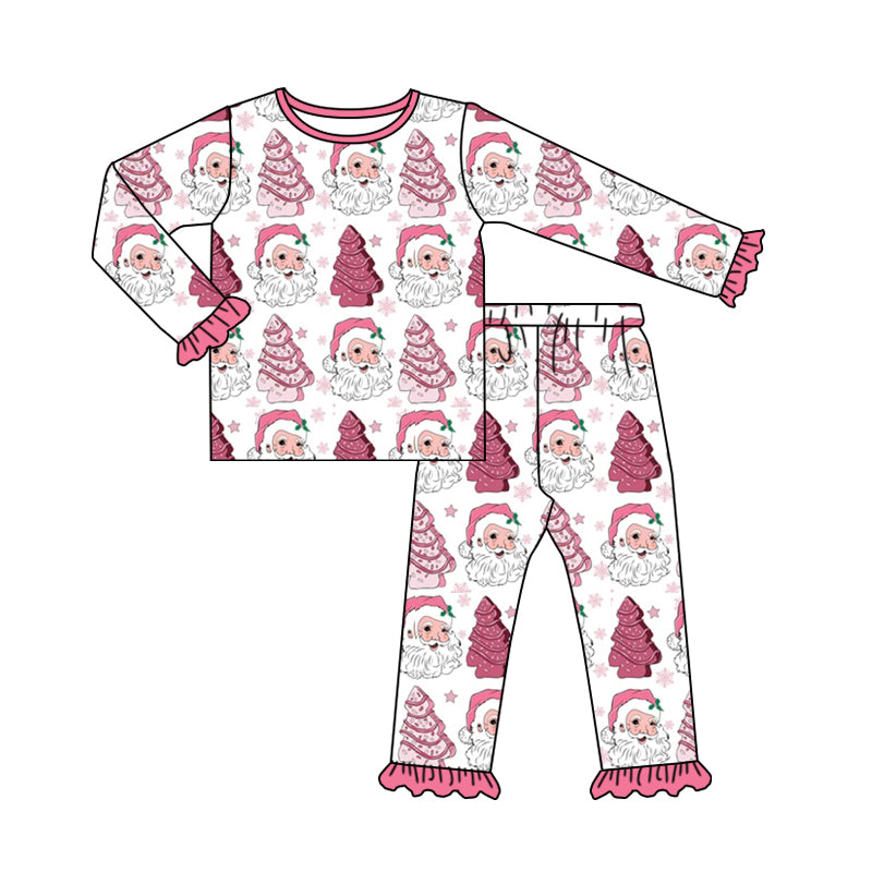 children girls pink christmas santa claus pajama set preorder