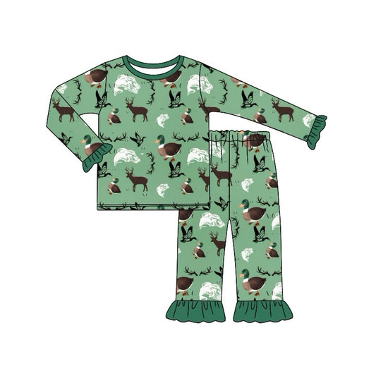 baby girl clothes mallard duck reindeer hunting pajama set preorder