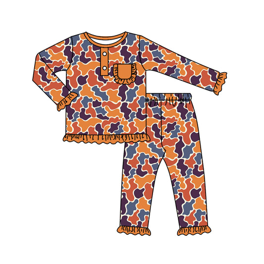 baby girl orange blue camo pajama set preorder）