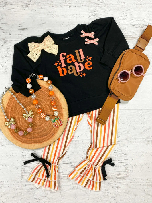 Fall babe long sleeve black top stripes ruffle pants clothes preorder