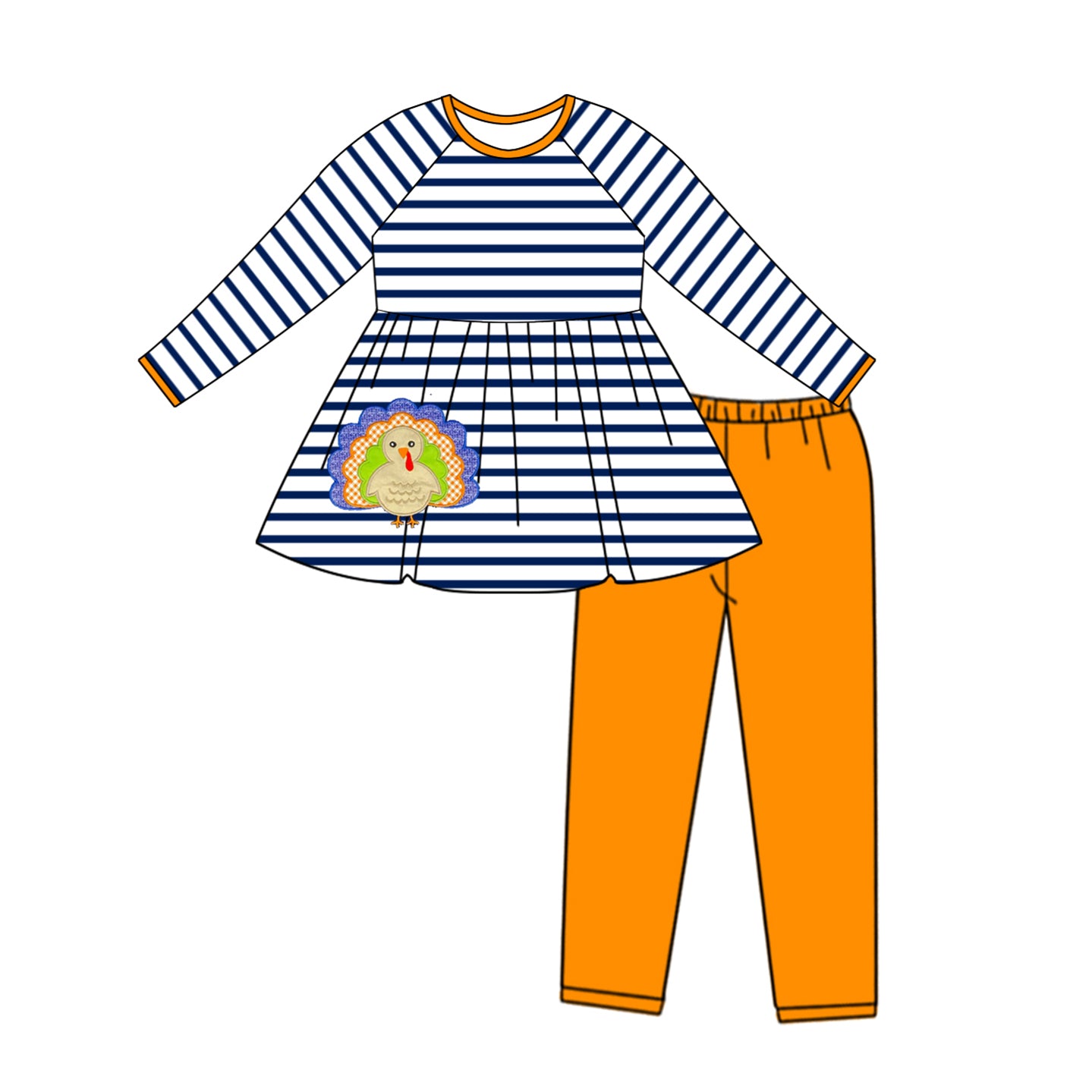 Thanksgiving turkey blue stripes tunic top matching pants fall winter clothes preorder