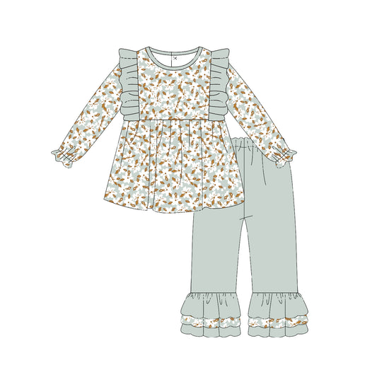 girls flower tunic top matching ruffle pants boutique fall winter clothes preorder